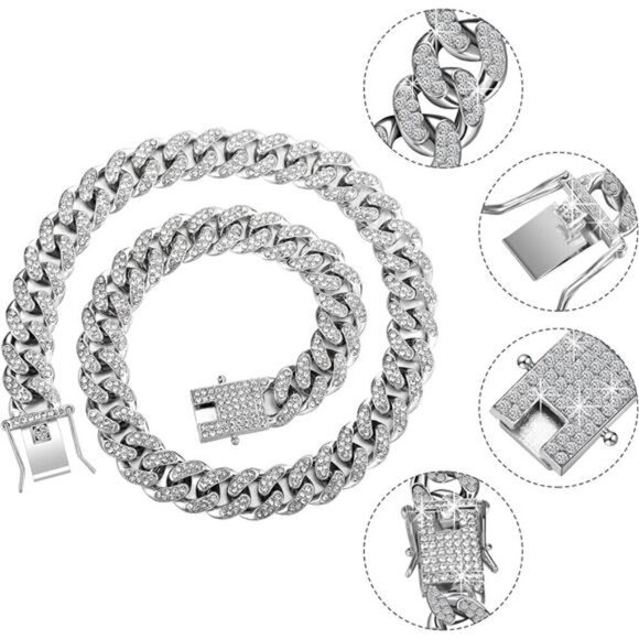 2 Pieces Cuban Link Chain for Women Cuban Necklace Bracelet Heavy - Picture 3 of 7